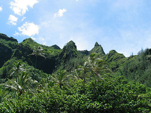 Looking up from Ke'e Beach at the Na Pali Trail